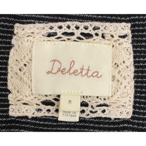 Anthropologie Deletta Black & Gray Striped Ophelia Ruffle & Lace Knit Top,Size M - Picture 12 of 12